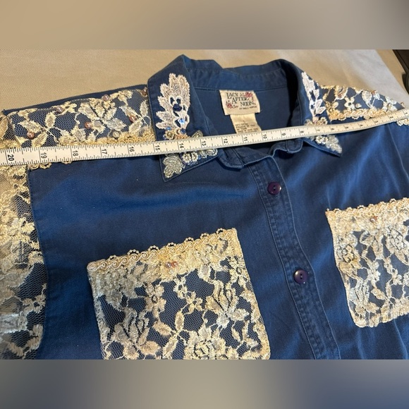 Vintage Lacy AfterNoon L Shell Kepler Rhinestone Button Up Shirt Lace Whimsy - Picture 6 of 10